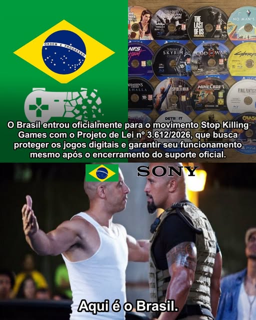 Bandeira do Brasil ao lado do logo Stop Killing Games